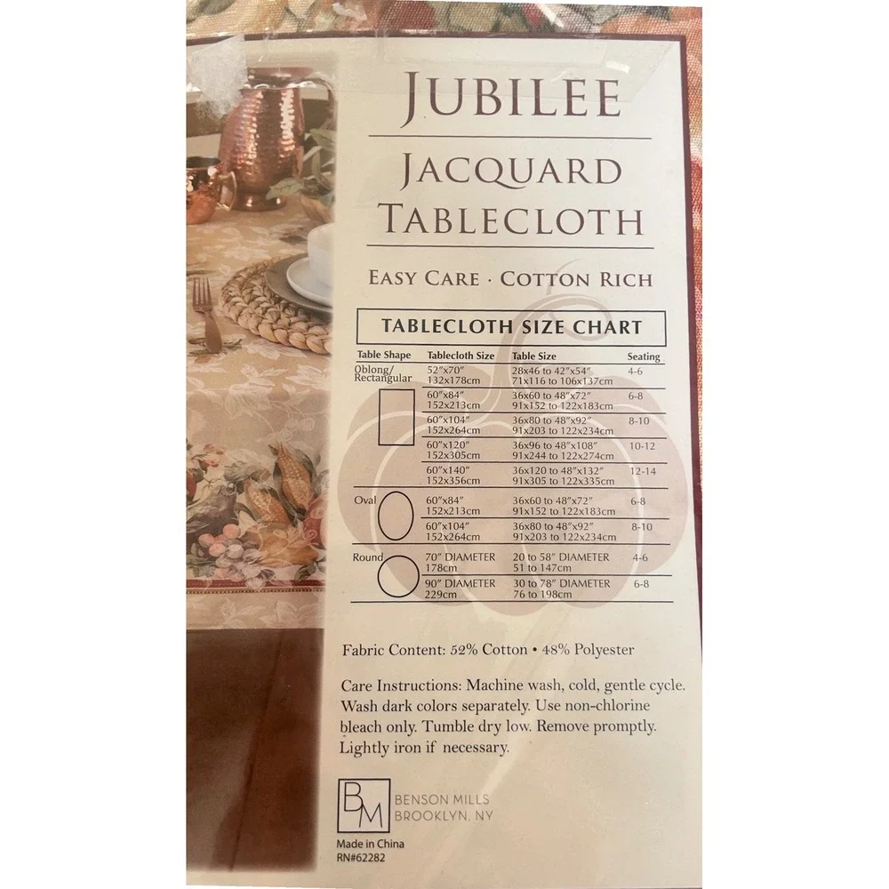 Benson Mills Jubilee Jacquard Tablecloth 60x104 Oblong Harvest Pumpkin Autumn